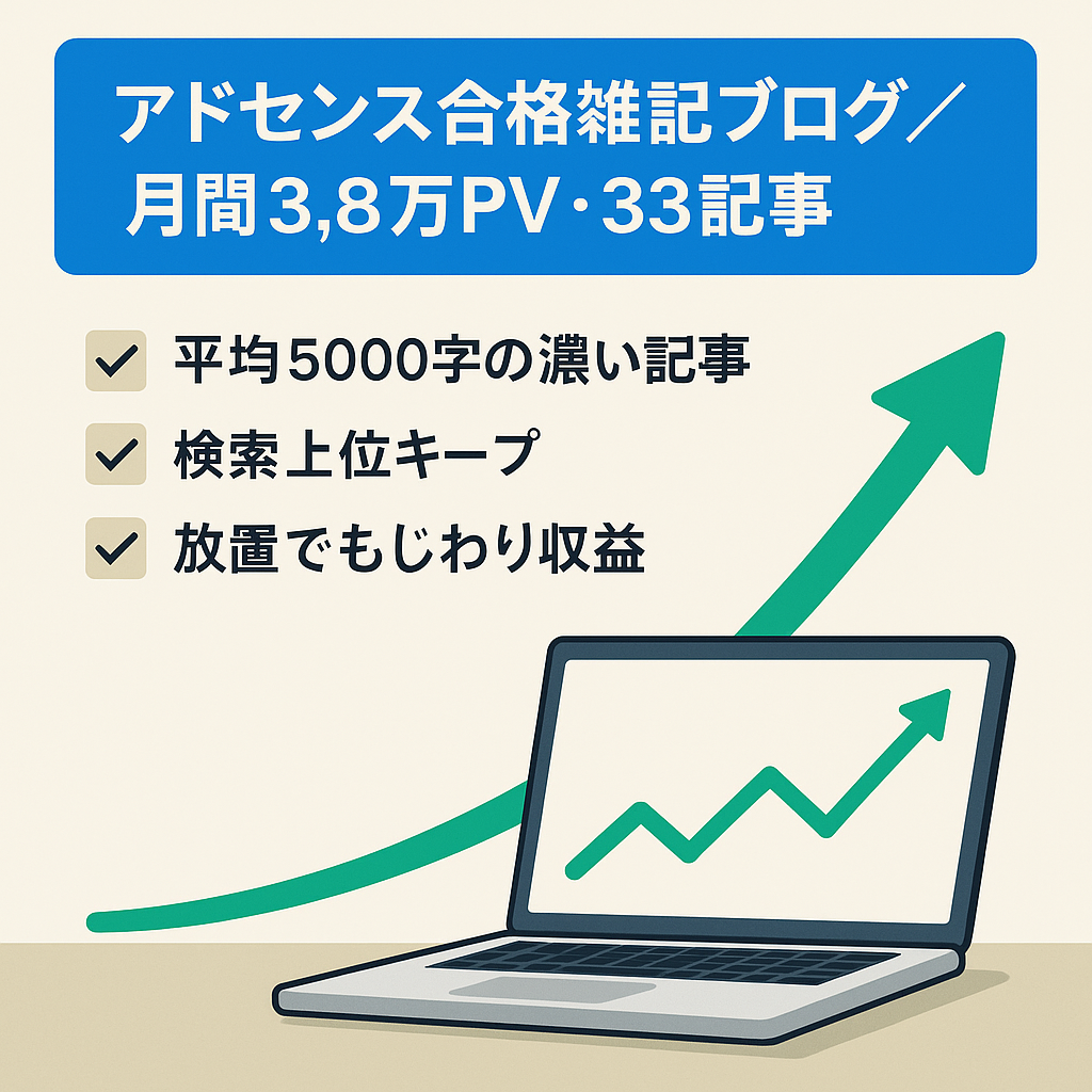 【収益化済み・アクセス右肩上がり】33記事で直近月間38,000PV。中古ドメインを使用したGoogleアドセンス合格済みの雑記ブログです。