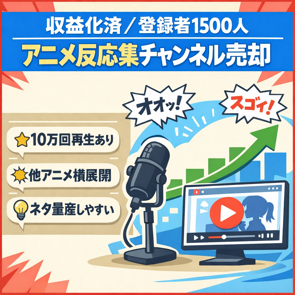 【収益化済】人気アニメ反応集YouTubeチャンネル売却｜登録者1500人
