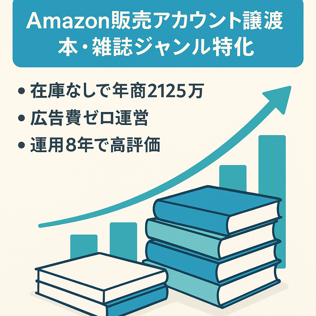 EC事業：Amazonセラーアカウント譲渡｜8年運用・本/雑誌カテゴリ・年間売上2,000万円以上・過去12ヵ月間で98％が肯定的 (評価：141)