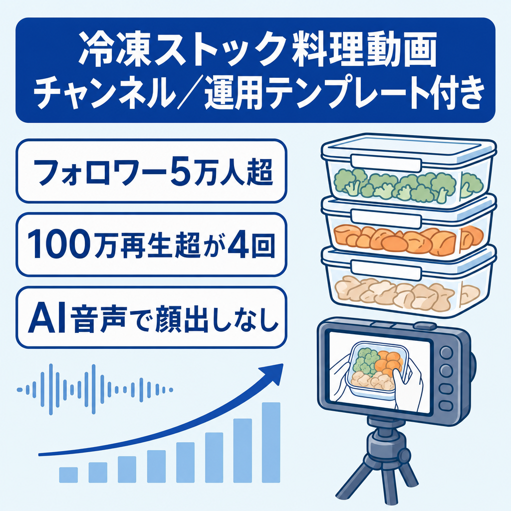 【他SNS4.5万人＋YT5000人 / 100万再生超4回 / AI音声・顔出しなし】冷凍ストック特化！動画テンプレート＆引き継ぎノウハウ付き