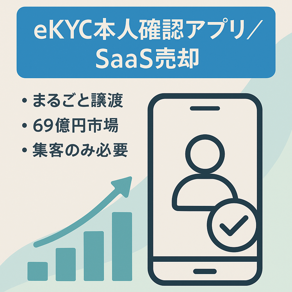 69億円市場規模のeKYC本人確認アプリ売却（サブスク×完全自動化のSaaS）|LTV見込み12万/年【集客するだけ】