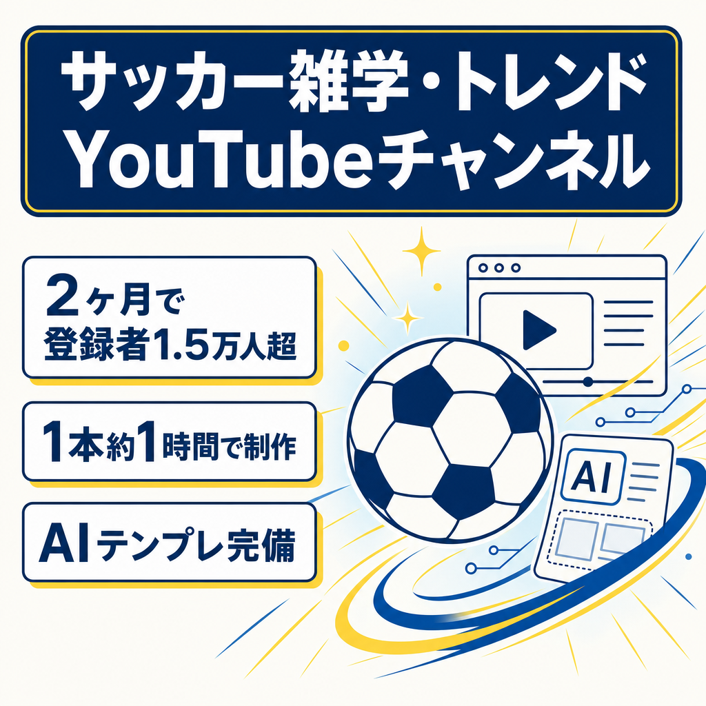 【運用2ヶ月で登録者15000人超え】サッカー雑学・トレンド解説YouTube・非属人｜AIテンプレ・マニュアル完備