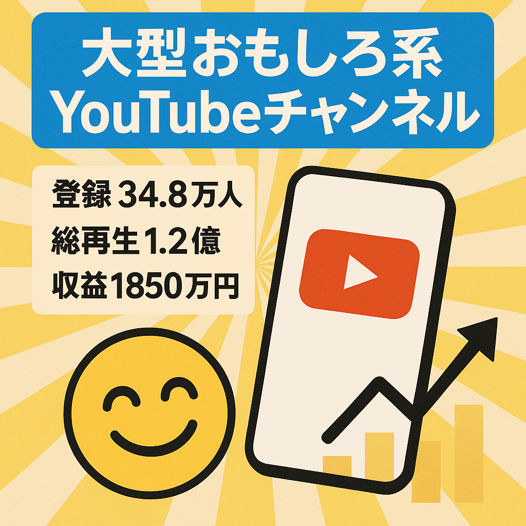 【登録者数348000人】合計再生1.2億　平均再生回数151万回　 最高収益148万円　 おもしろ系有名YouTuberアカウント