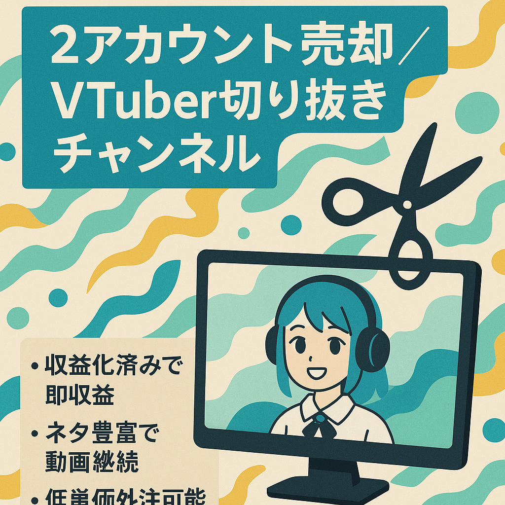 【2アカウント売却・VTuber切り抜きチャンネル】収益化済、簡単編集で外注可能！