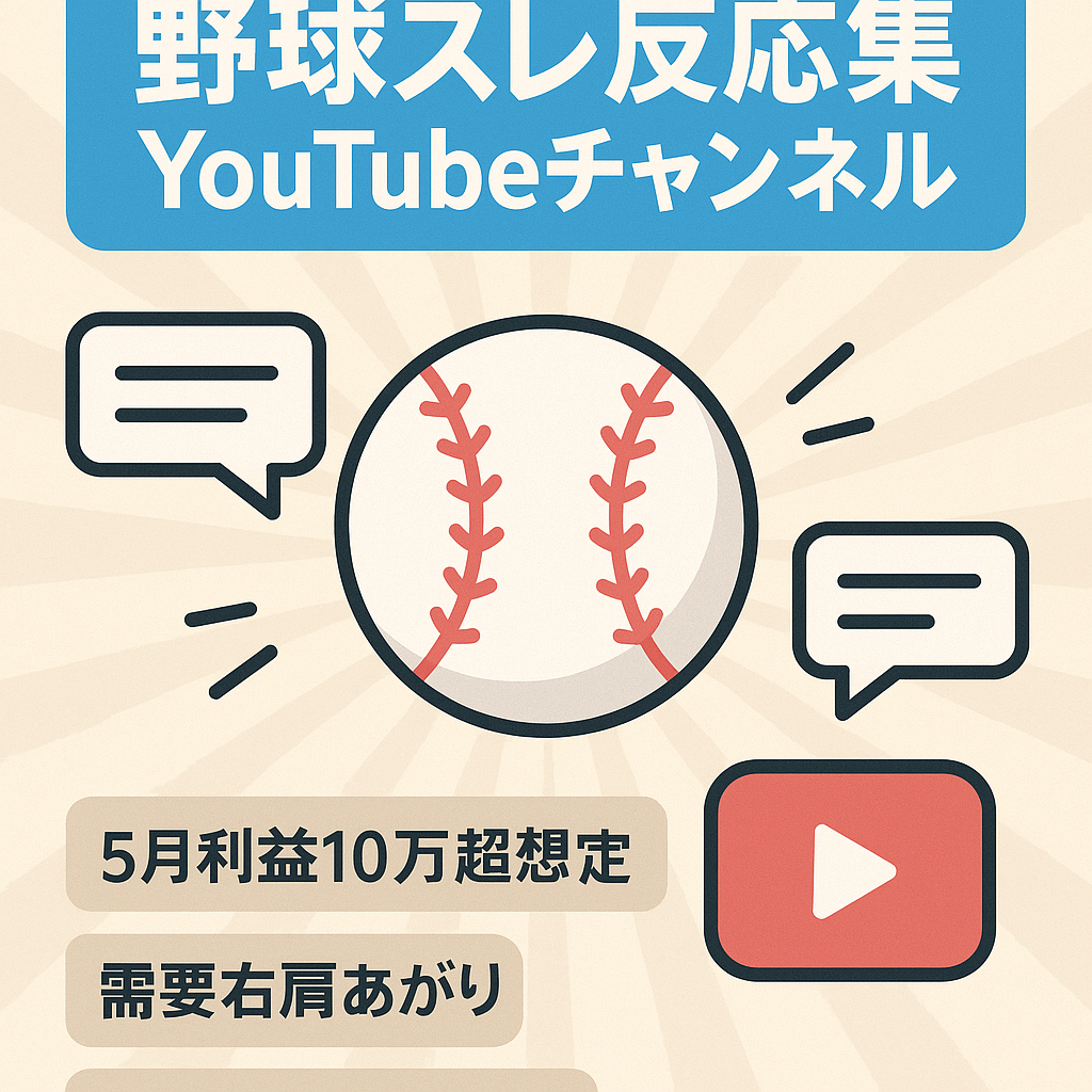 【5月利益11万】5ch等野球スレ反応集チャンネル 【6月収益受取可】
