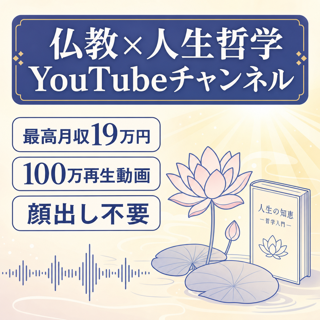 【新春最終値下げ】登録者2.1万！人仏教×人生哲学YouTubeチャンネル｜100万再生バズ動画あり・顔出し不要・広告収益実績あり