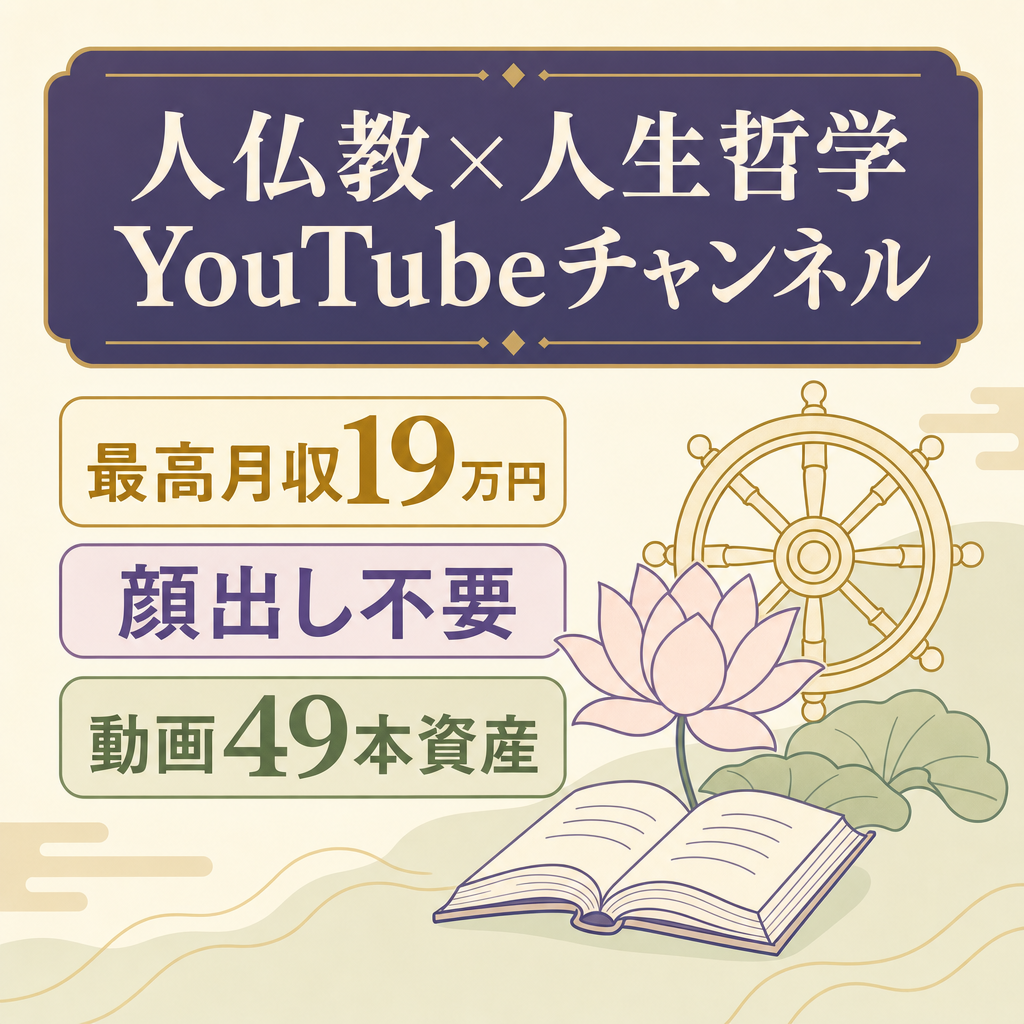 【登録者2.1万！】人仏教×人生哲学YouTubeチャンネル｜100万再生バズ動画あり・顔出し不要・広告収益実績あり