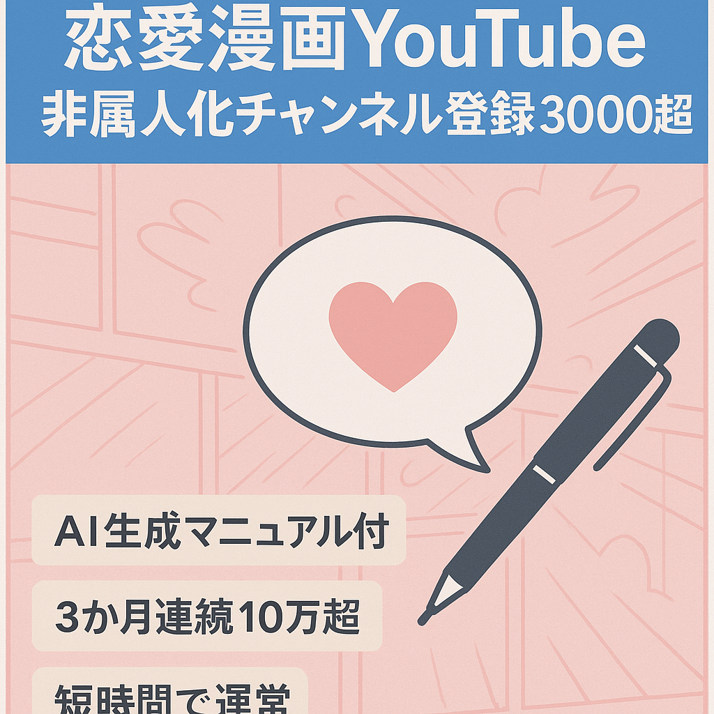 【早期売却希望/ 短時間で作成可能】非属人化 / 素人Dでも3ヶ月連続10万越 / 恋愛漫画ch / マニュアルあり / 登録者3000人超え！