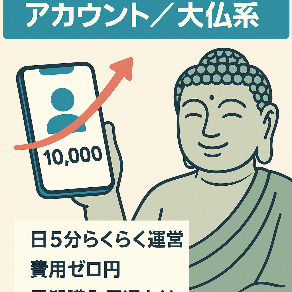 【ティックトックフォロワー1万人越】1日5分で運営可能な大仏系アカウント！早期購入者優遇＆スピード重視
