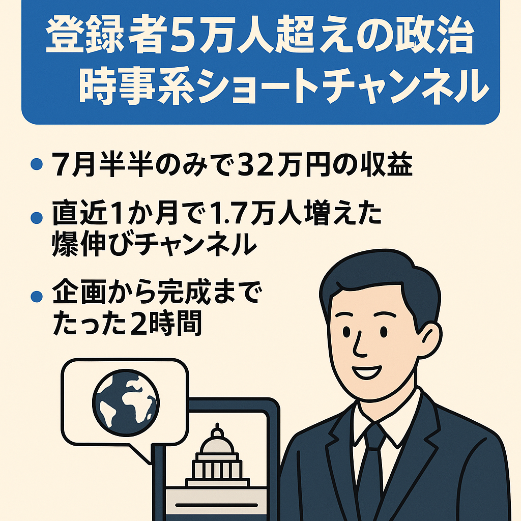 【7月前半だけで収益32万円】登録者5万人越えの政治・時事系ショートチャンネル