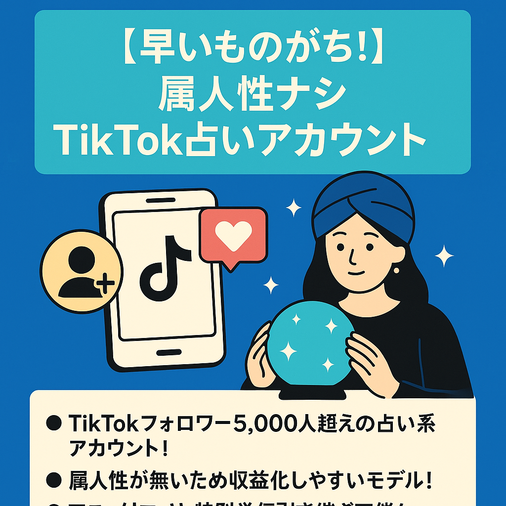 【早いものがち！】属人性ナシTikTok占いアカウント/フォロワー5,000人超え/作成1日30分