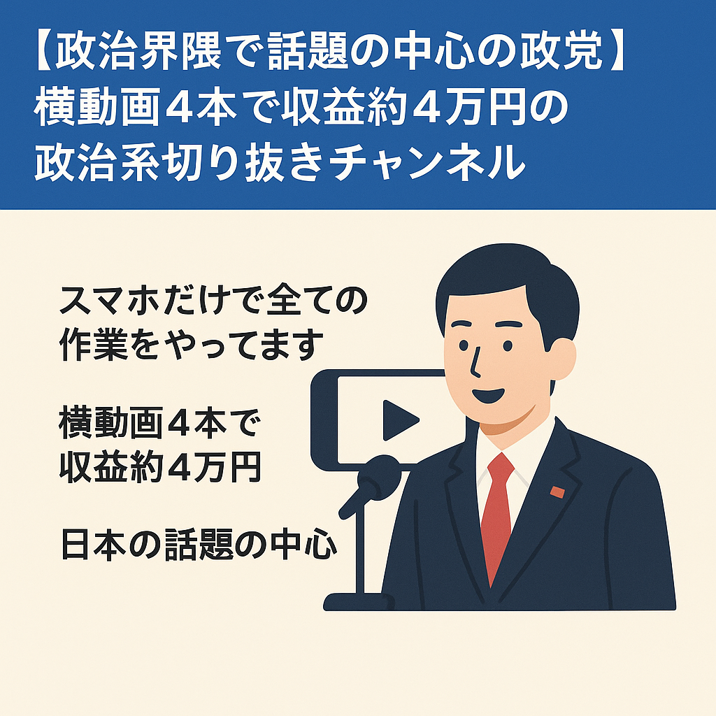 【政治界隈で話題の中心の政党】横動画4本で収益約4万円の政治系切り抜きチャンネル