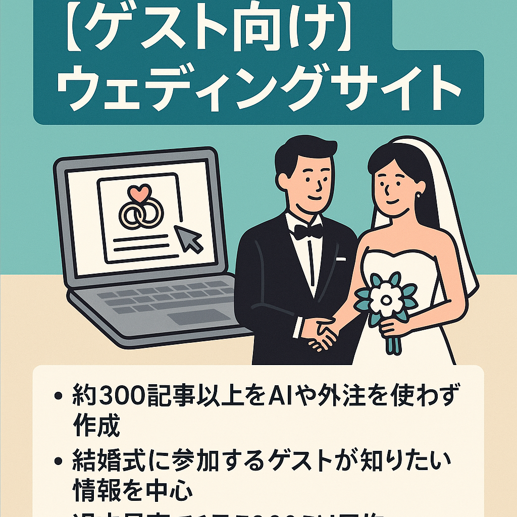 結婚式や2次会ウェディングのゲスト向けサイト/新規ドメインから9年運営で300記事以上/大規模ロングテール/SEO特化