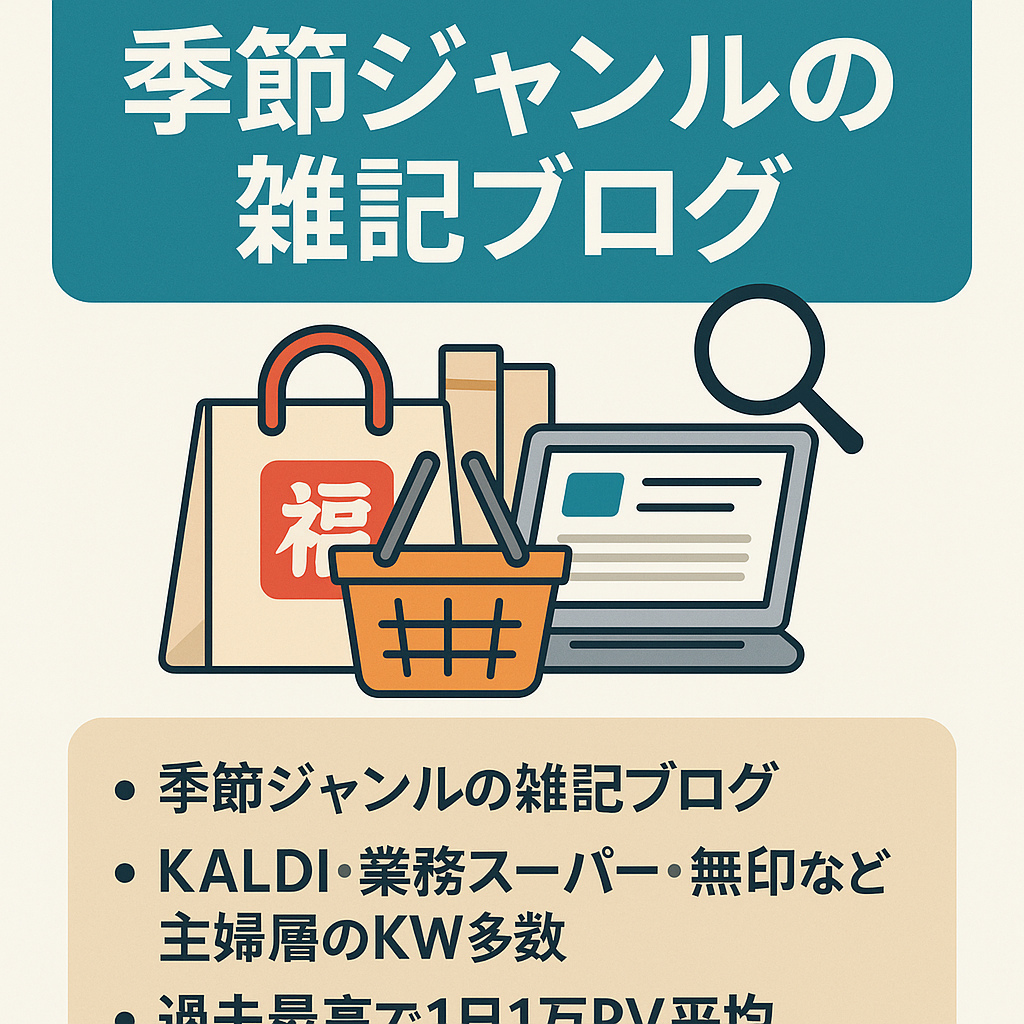 大規模雑記ブログ/福袋/コストコ/無印良品/KALDI/IKEA/新規ドメインから10年運営で約400記事/ロングテール/SEO特化