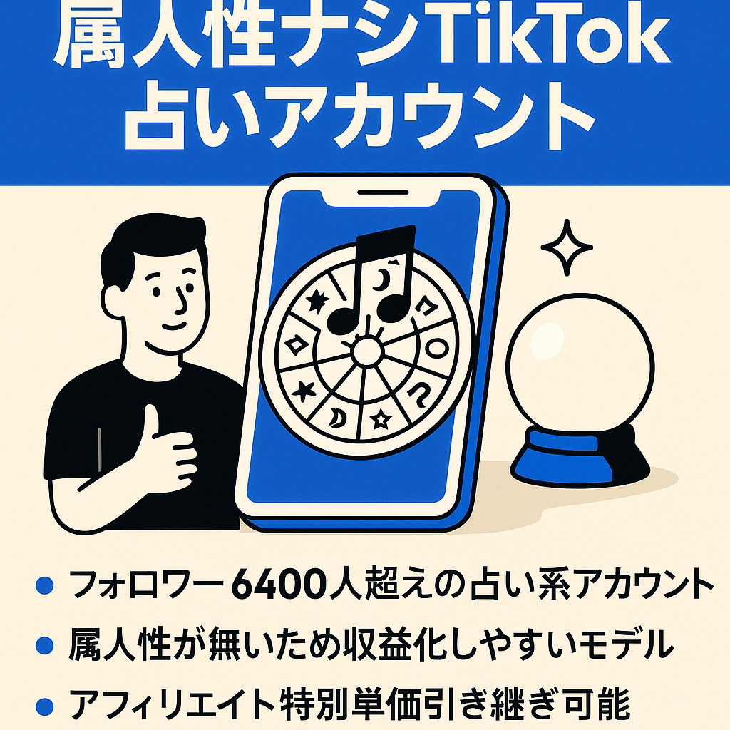 【早いものがち！】属人性ナシTikTok占いアカウント/フォロワー6400人超え/動画作成1日15分