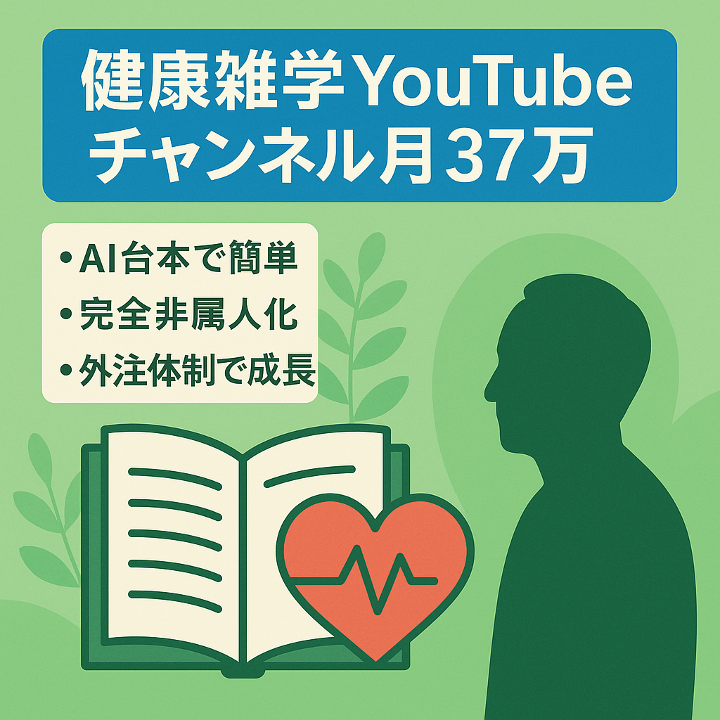 【収益化後すぐに月37万円】完全非属人中高年向け健康雑学YouTubeチャンネル【年内売却希望】