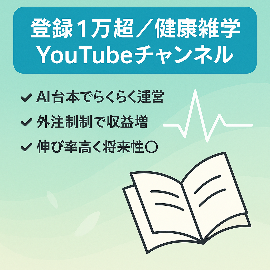 【最終値下げ】登録者数1万人超え・最高月収37万円健康雑学YouTubeチャンネル【今月限定】