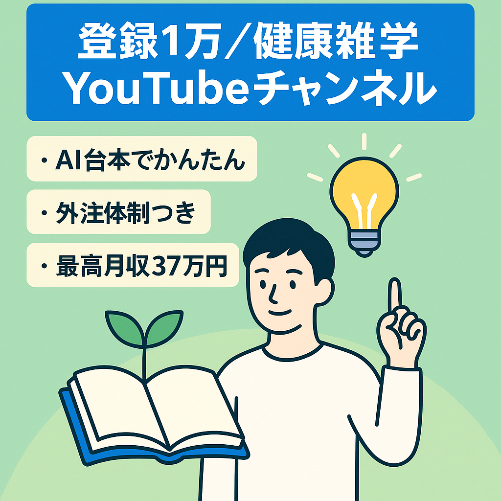 【今月中価格優遇】登録者数1万人超え・最高月収37万円健康雑学YouTubeチャンネル【早期売却希望】