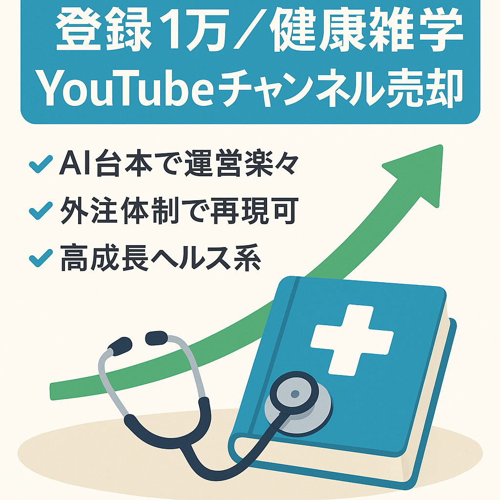 【今月中価格優遇】登録者数1万人超え・最高月収37万円健康雑学YouTubeチャンネル【今月売り切り破格価格】