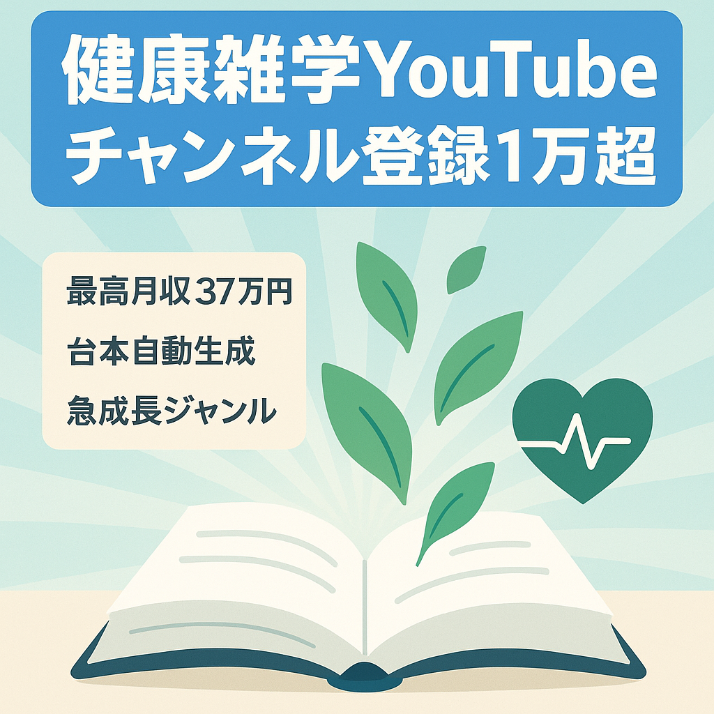 【最終値下げ】登録者数1万人超え・最高月収37万円健康雑学YouTubeチャンネル【今月売り切り破格価格】