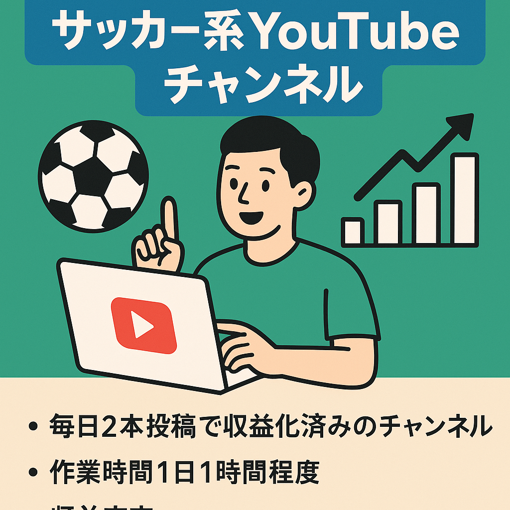 【月間最高収益79万円超】登録者3万人越え！サッカー系YouTubeチャンネル譲渡案件｜即運営OK・早期売却歓迎・価格交渉も大歓迎