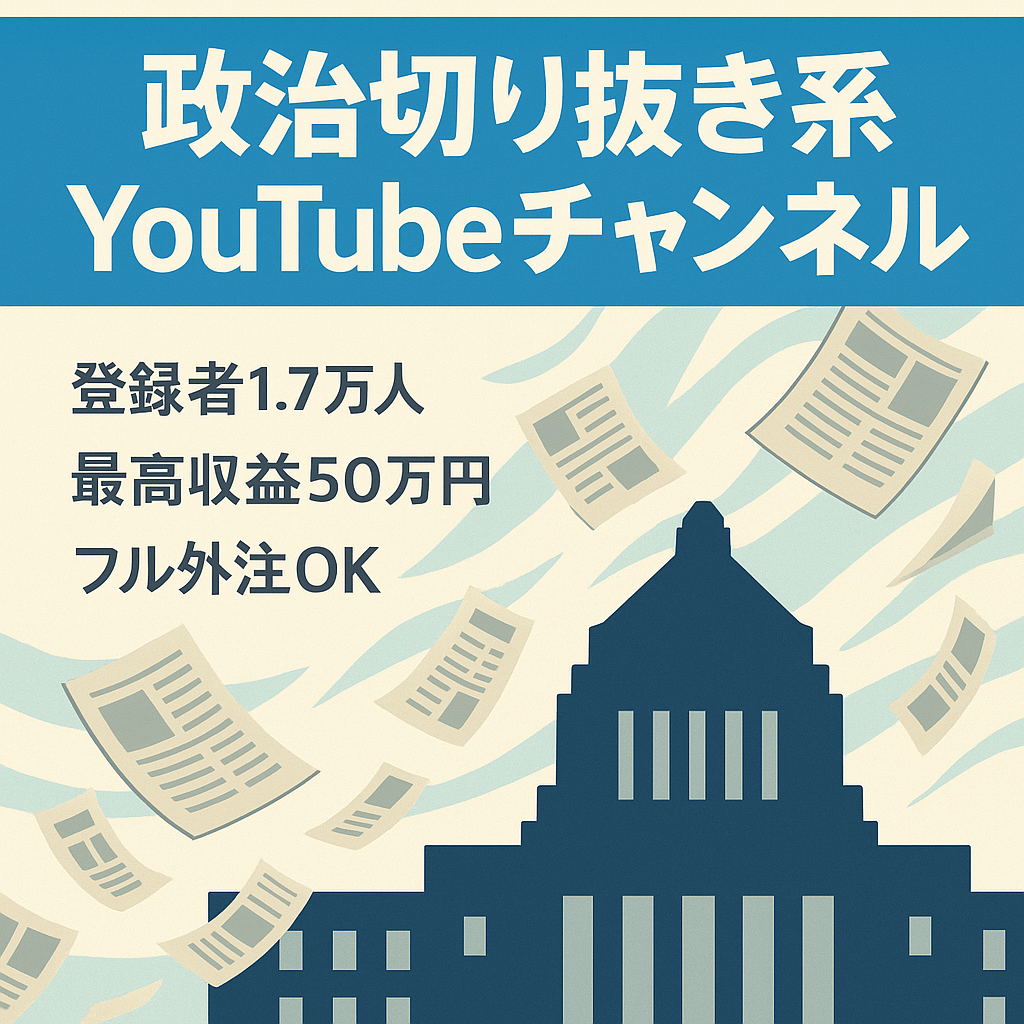 【登録者17000人↑最高収益50万↑】非属人/フル外注化可能/政治切り抜きまとめYouTubeチャンネル