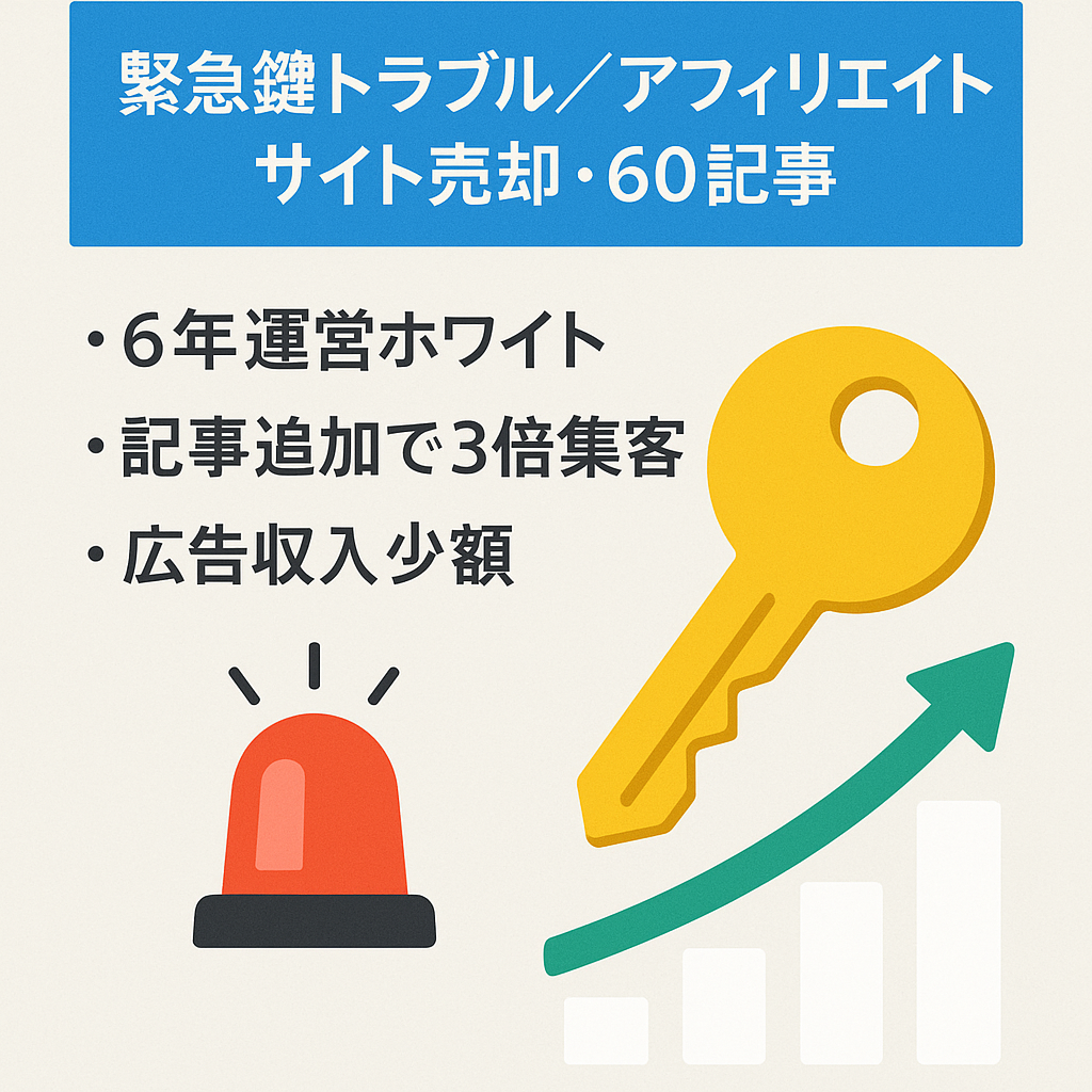 緊急性の高い鍵トラブルのアフィリエイトサイトの売却【60記事】