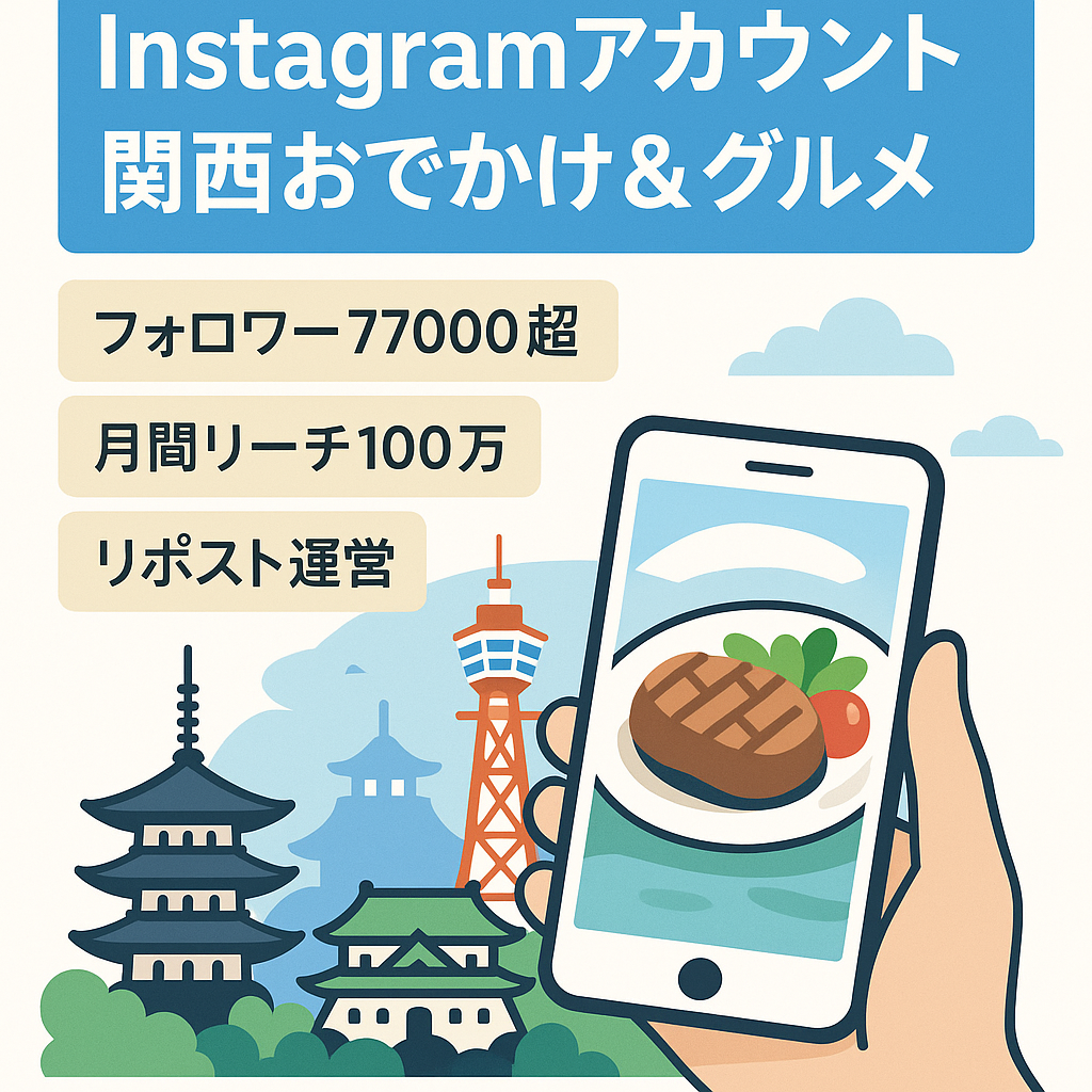 【Instagram総フォロワー77,000人超 | 売上実績あり】属人性なし＆リポスト運営の関西(京都/奈良/神戸)おでかけ＆グルメアカウント！月間100万リーチ以上