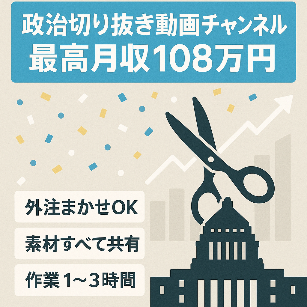 【政治系切り抜き】最高月収108万円。属人性無し。完全外注可能。