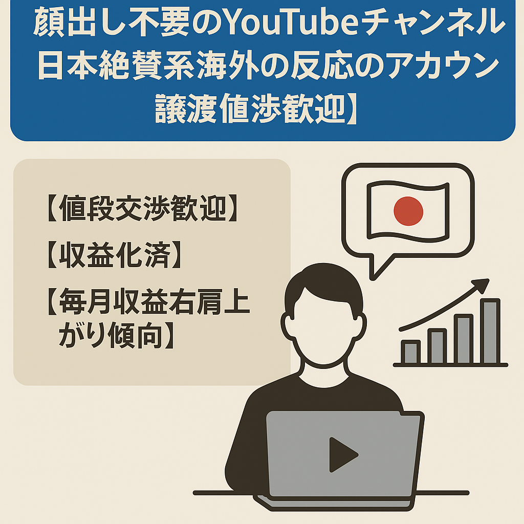 顔出し不要のYouTubeチャンネル日本絶賛系海外の反応のアカウント譲渡【値段交渉歓迎】【収益化済】