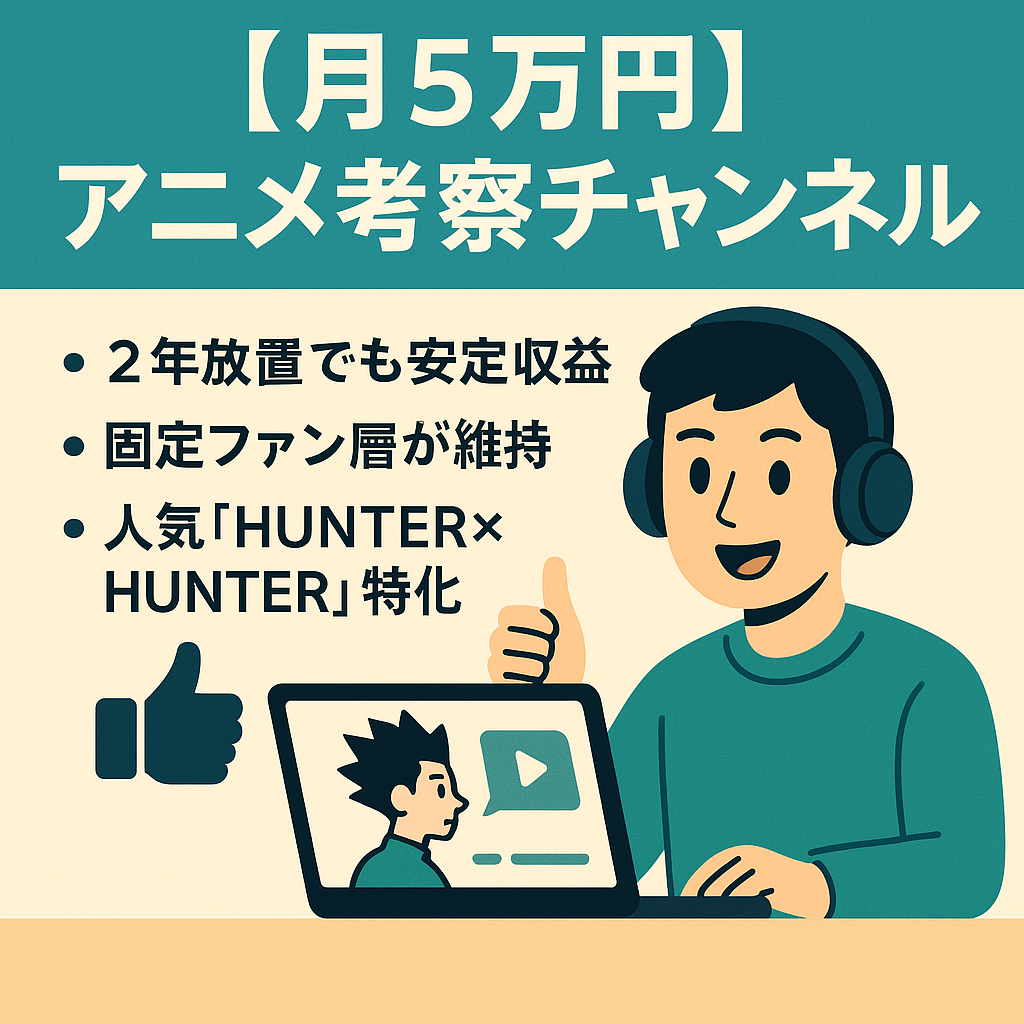 【月5万円】2年放置でも収益発生中｜固定ファン付きアニメ考察チャンネル（Hunter×Hunter特化）