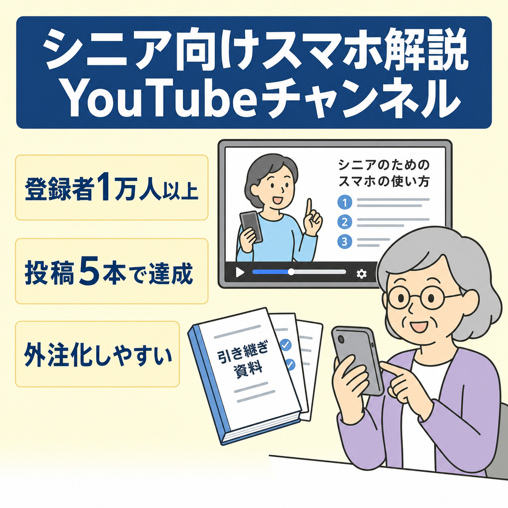 【登録者1万人以上】シニア向けスマホ解説チャンネル/最高月収27万/引き継ぎマニュアル有り【完全非属人】