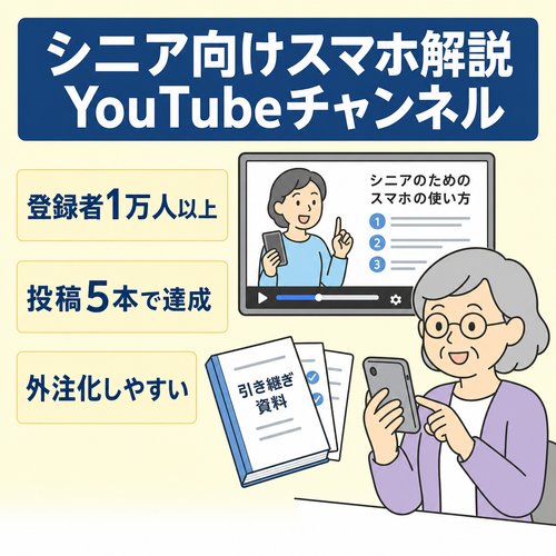 【登録者1万人以上】シニア向けスマホ解説チャンネル/最高月収27万/引き継ぎマニュアル有り【完全非属人】