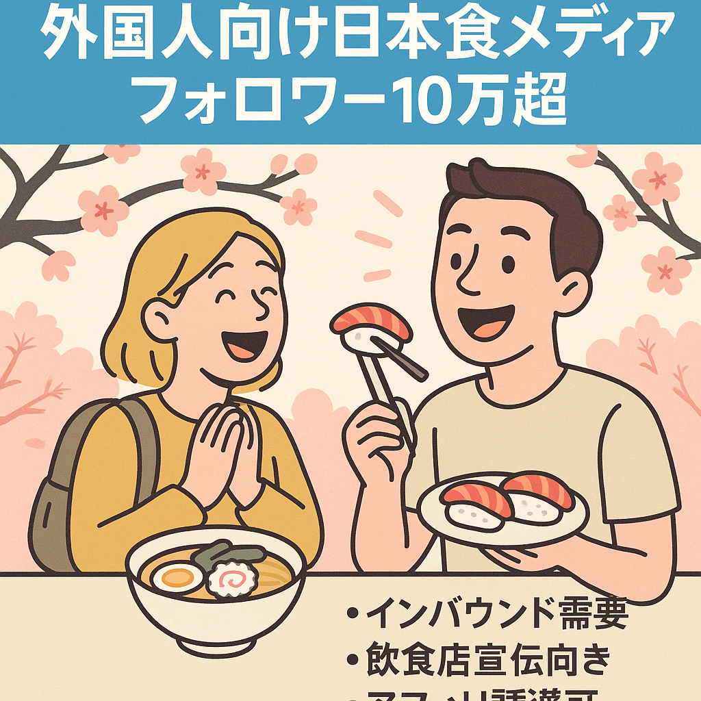 早い者勝ちの最終価格。外国人向け日本食メディア【フォロワー10万人超】インバウンド、外国人観光客訴求に！