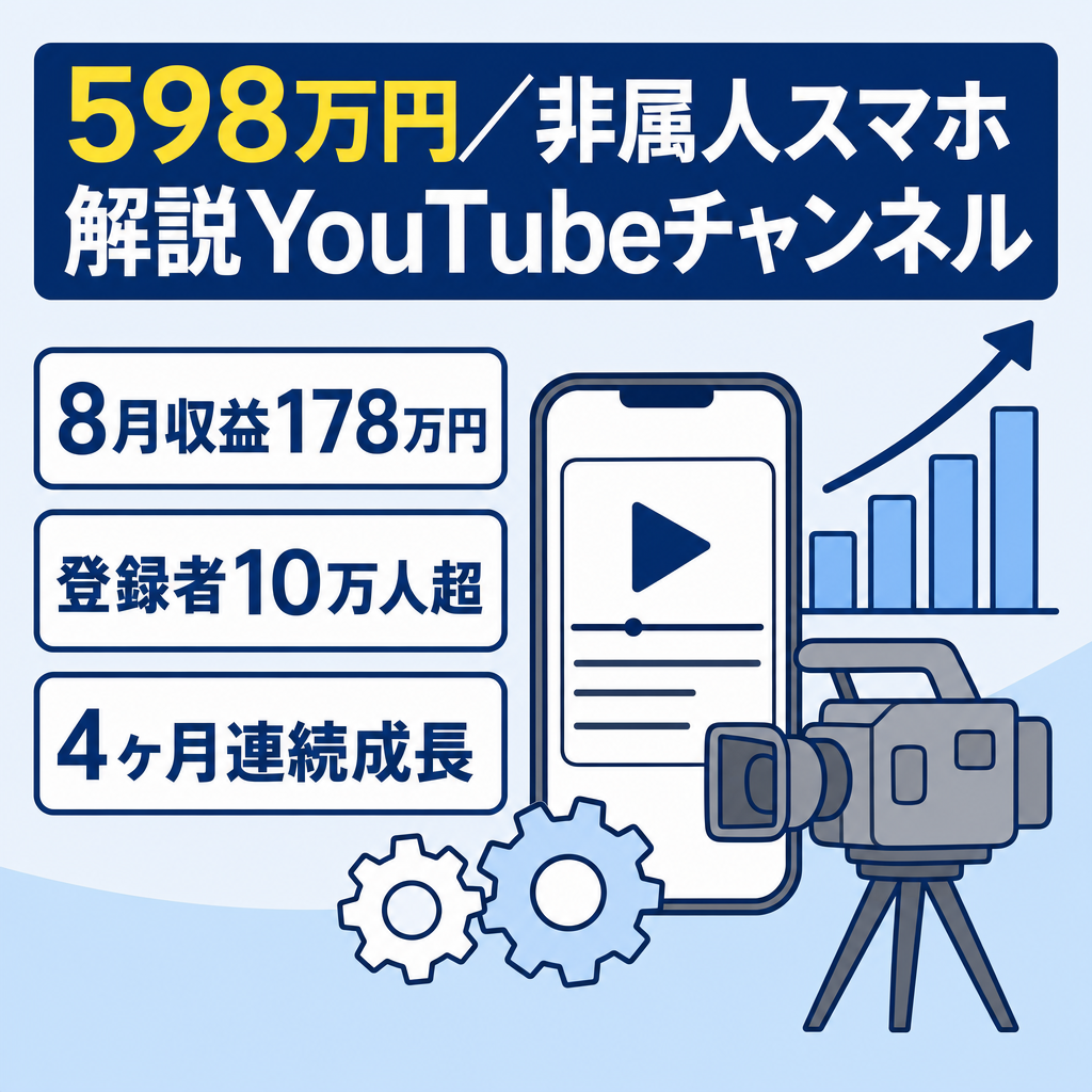 【8月収益178万円・過去最高を更新】登録者10万人超の非属人スマホ解説YouTube｜598万・AI運用マニュアル&30日サポート付