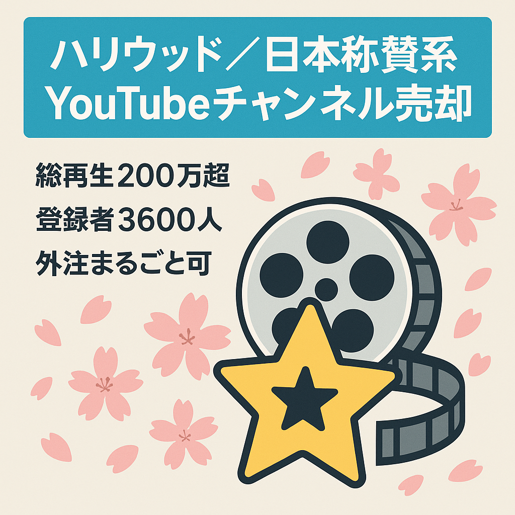 【即日販売可能！/総再生200万超え／登録者3600人／ショート万再生多数】ハリウッド・日本称賛系YouTubeチャンネル譲渡