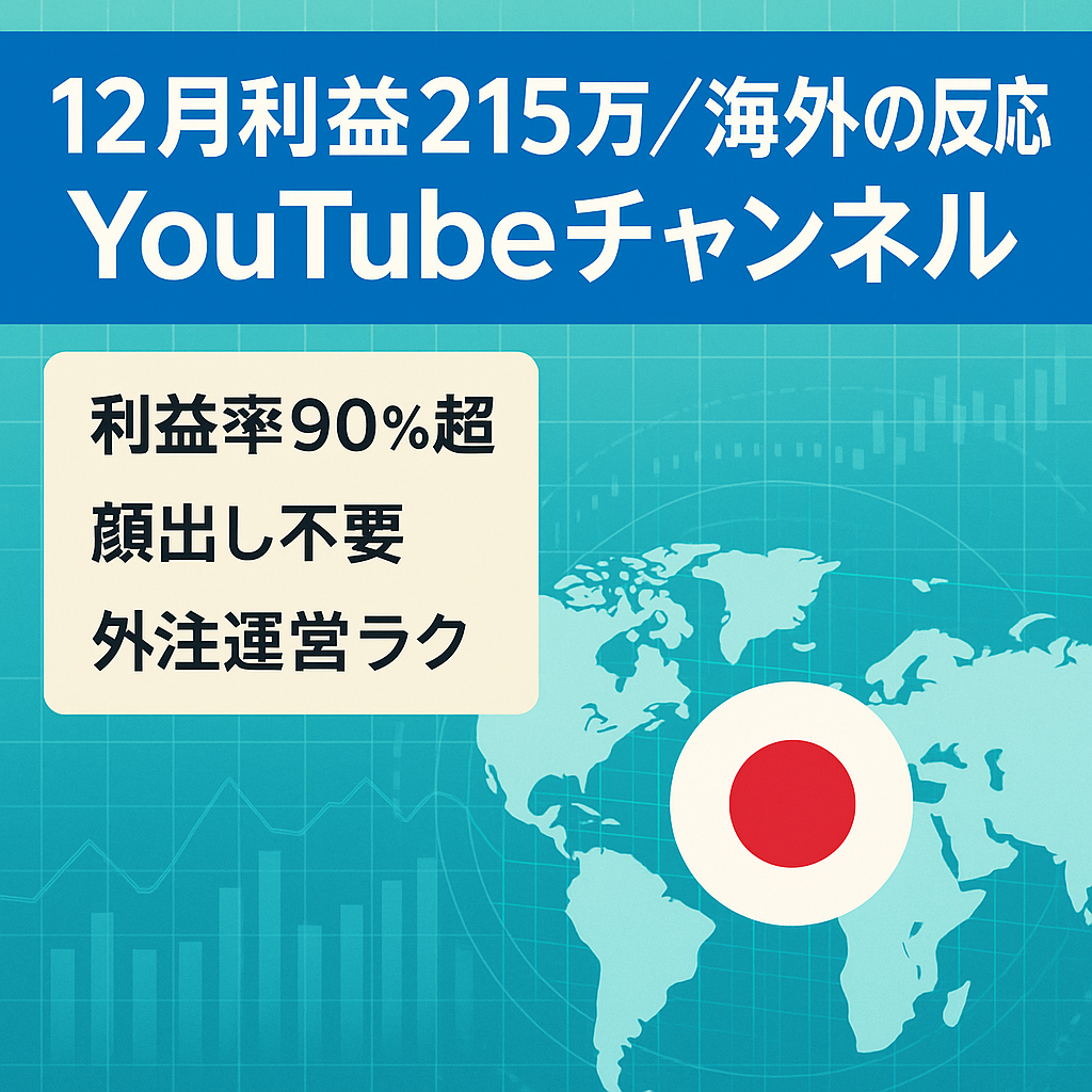 【12月利益215万円！】非属人で顔出し声出し無し・利益率80~90%越え！日本賞賛・海外の反応YouTubeチャンネル【外注運営可能】
