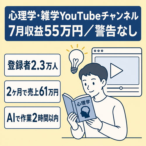 【登録者2.3万人 / 7月収益55万円】心理学/雑学系 長尺YouTubeチャンネル譲渡｜RPM500円超の高単価／非属人・ペナルティなし・運営マニュアル付
