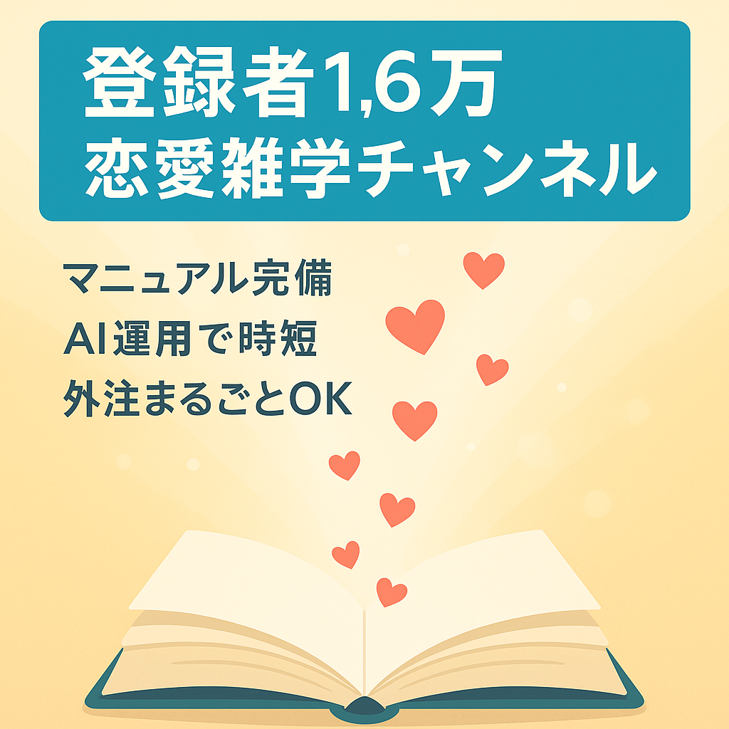 【年末に向けて再生数UP予想】登録者16,000名 恋愛雑学系チャンネル【AI効率運用/属人性なし/フル外注可】