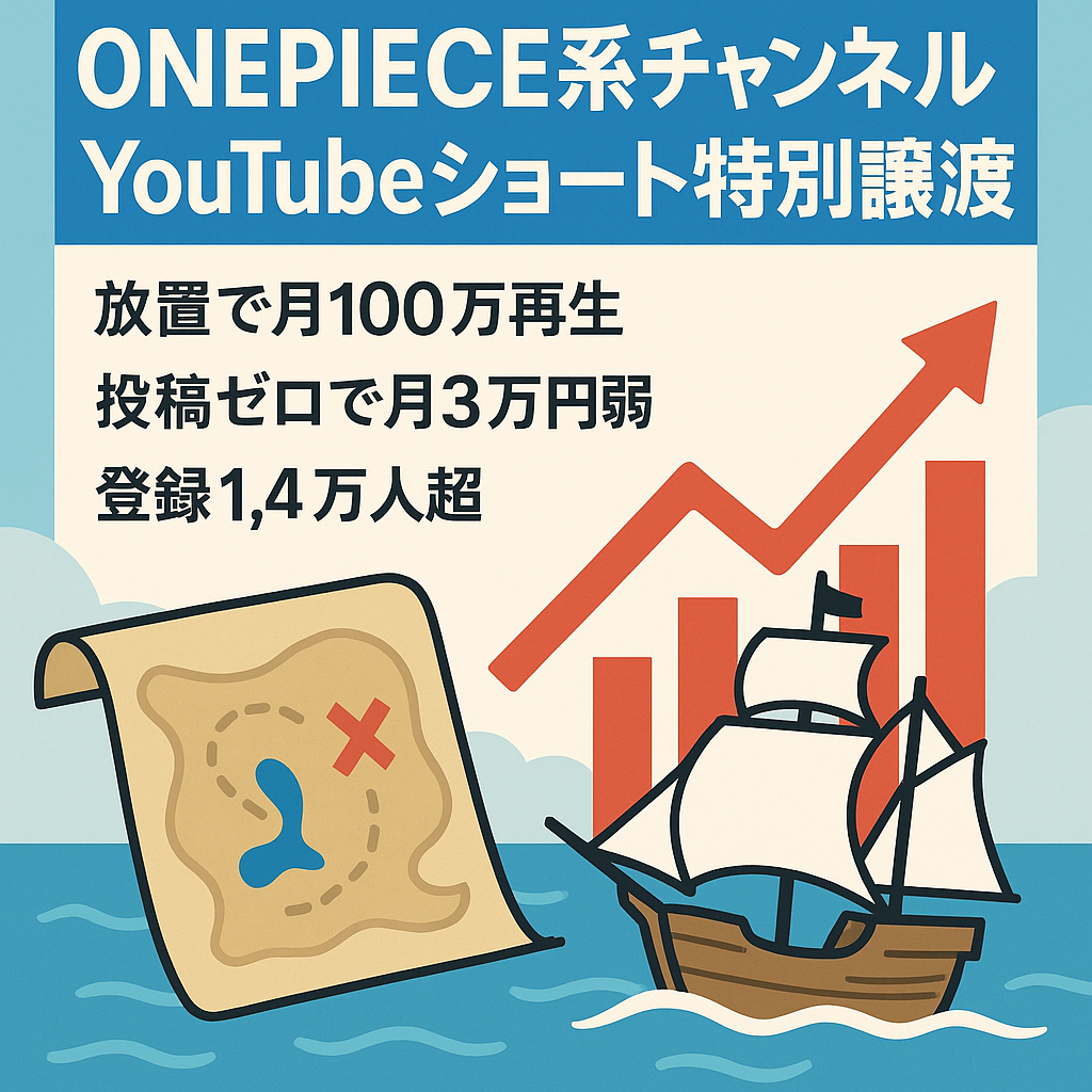 【放置で月100万再生超え】登録者1.4万人超えのONE PIECE系YouTube shortsチャンネル（＋特別な収益化方法の譲渡）