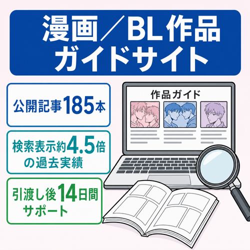 【185記事】漫画・BL作品ガイドサイト｜検索表示が8月→9月で約4.5倍（過去実績）