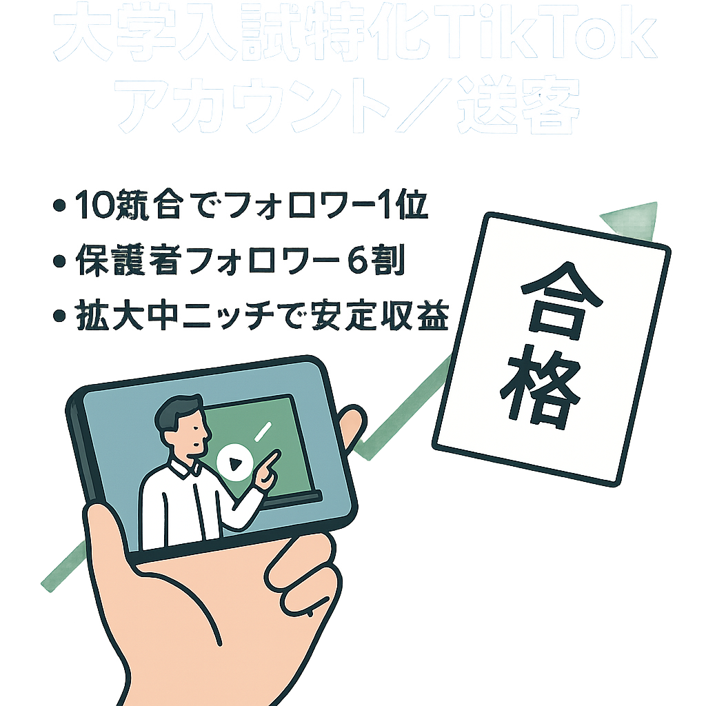 【TikTokフォロワー5000人以上】大学受験のある入試方式に特化！アフィリエイトや学習塾への送客で収益化(LINEオプチャ込み)