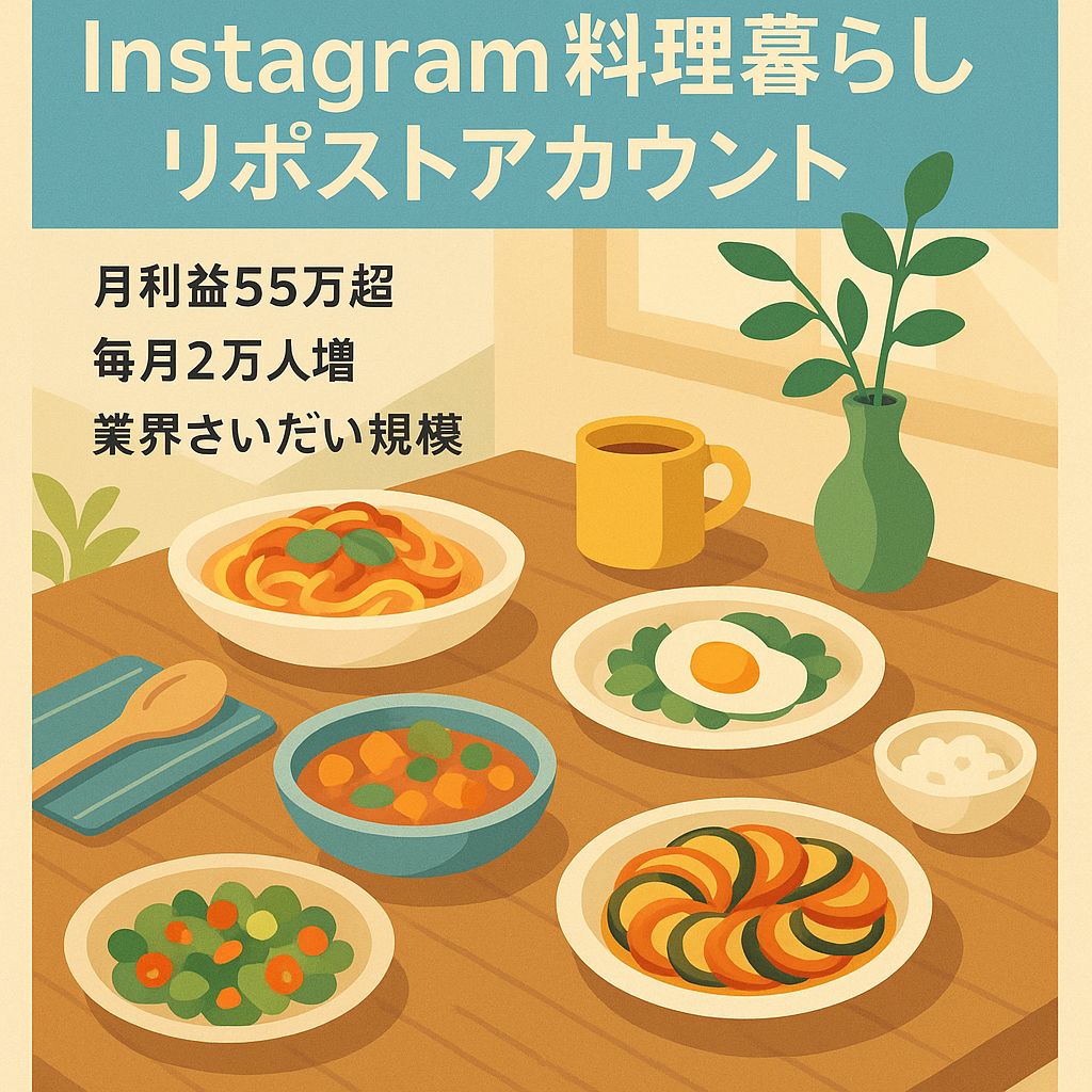 【3ヶ月で利益130万弱】Instagram料理×暮らし系リポストアカウント(フォロワー10.4万人、月利益55万円以上(税込))