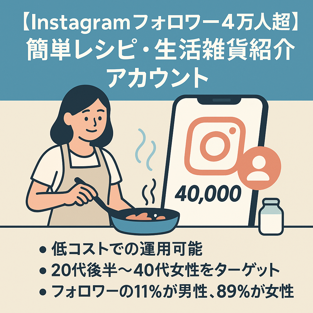【Instagramフォロワー4万人超え】最高再生数200万超！属人性なし簡単レシピ、生活雑貨紹介アカウント／オリジナル＋リポスト運用