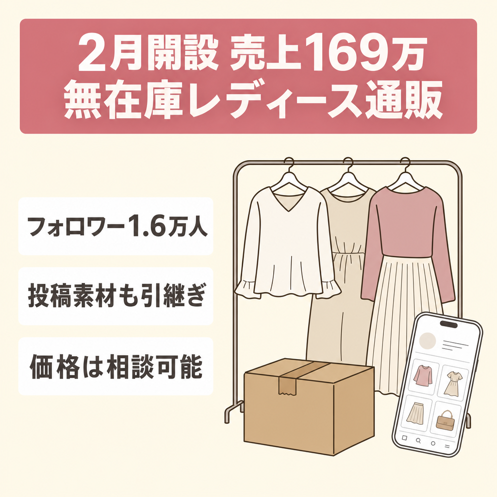 【2月オープンで売上169万】無在庫レディースアパレルECサイトを譲渡します【値段交渉可】