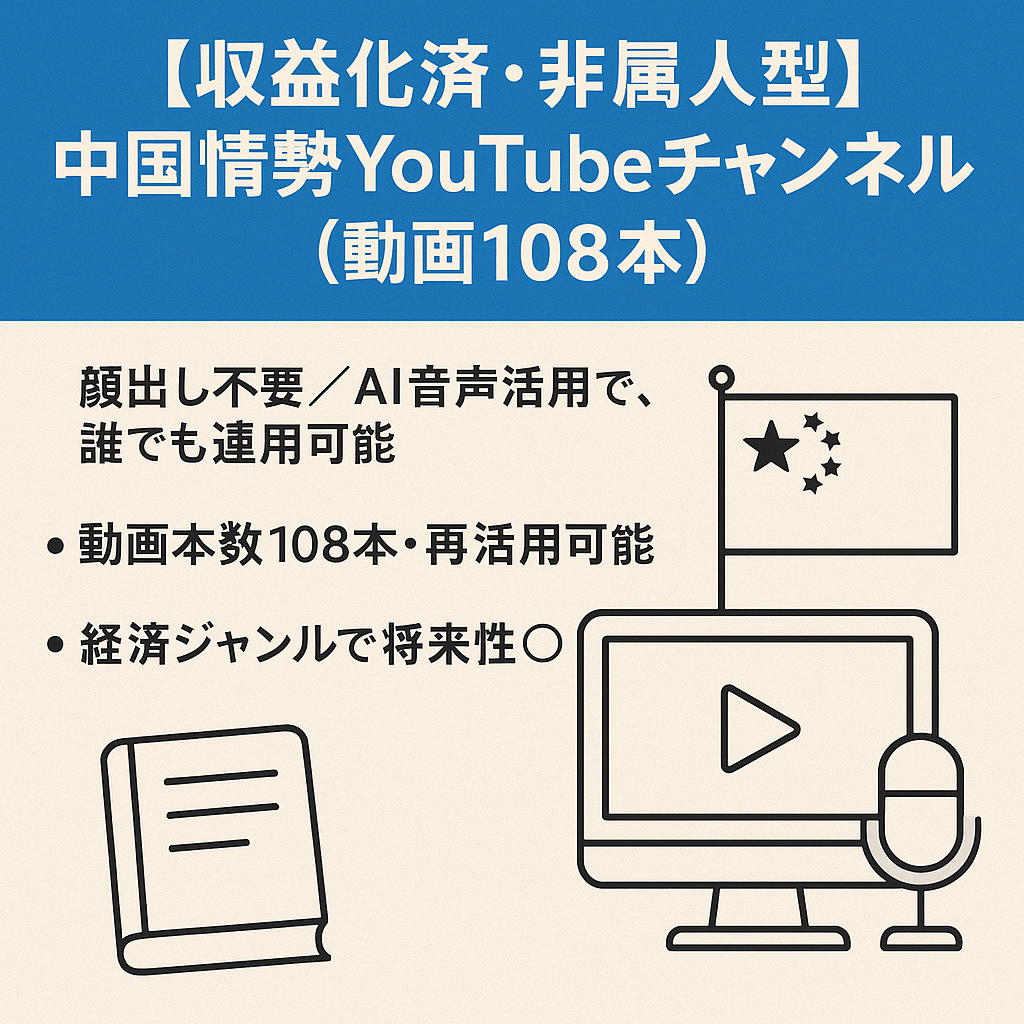 【収益化済・非属人型】中国情勢YouTubeチャンネル（動画108本）