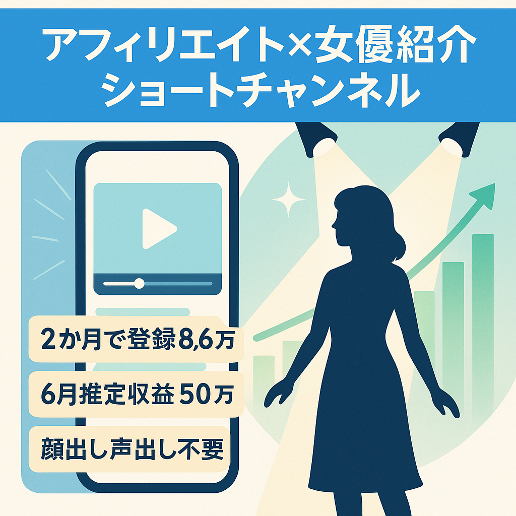 【YouTubeショート動画×アフィリエイト】女優紹介系チャンネル 【登録者8.6万人 / 月収50万〜】