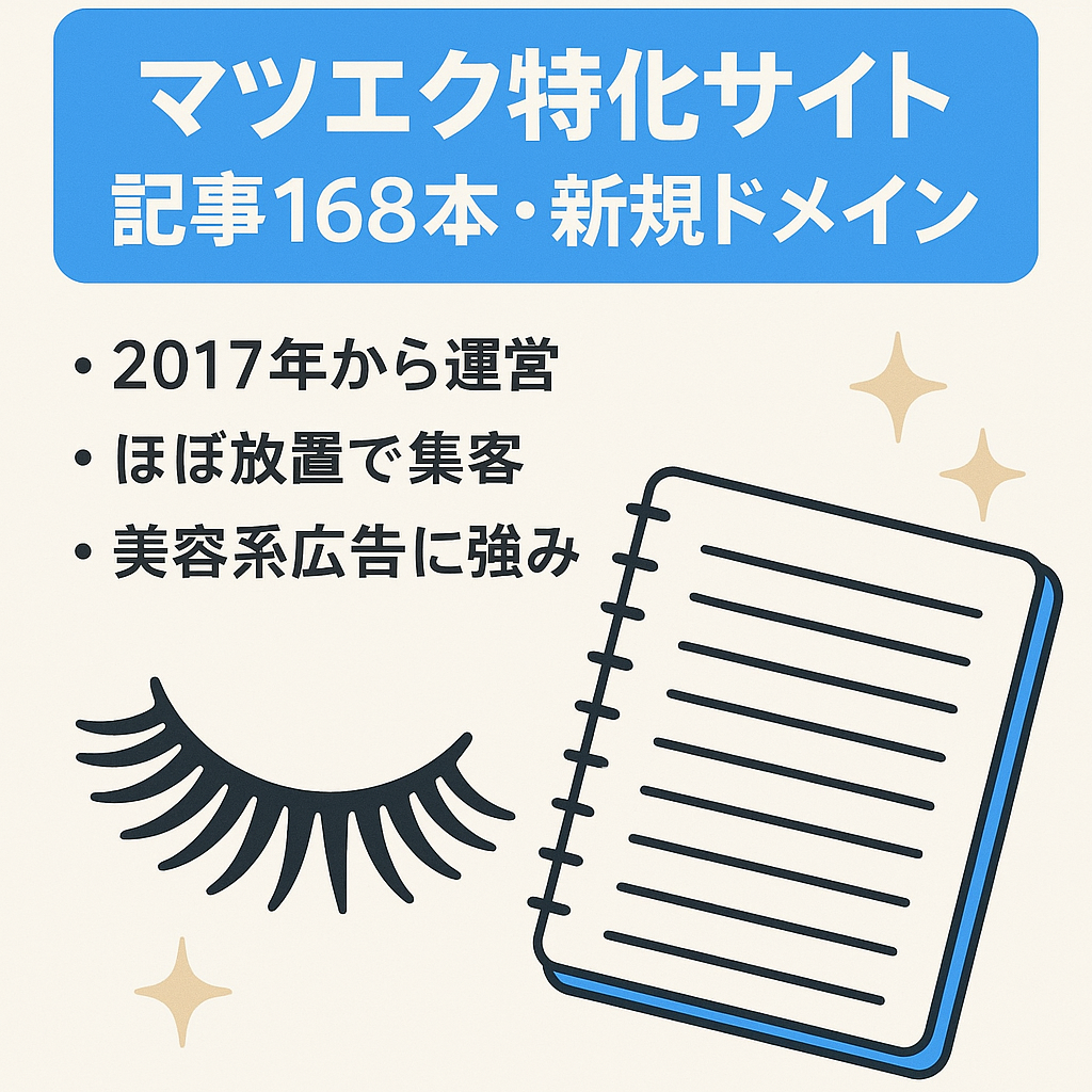 マツエク特化サイト！記事数168※ラッコM&Aにサイト移行代行依頼します