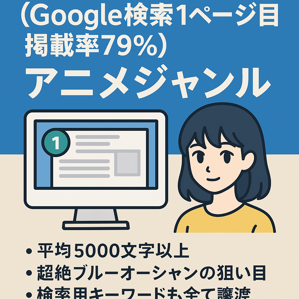 【Google検索1ページ目掲載率79％】1位3件 4位以上13件 ブルーオーシャンのアニメジャンル【属人性無し】