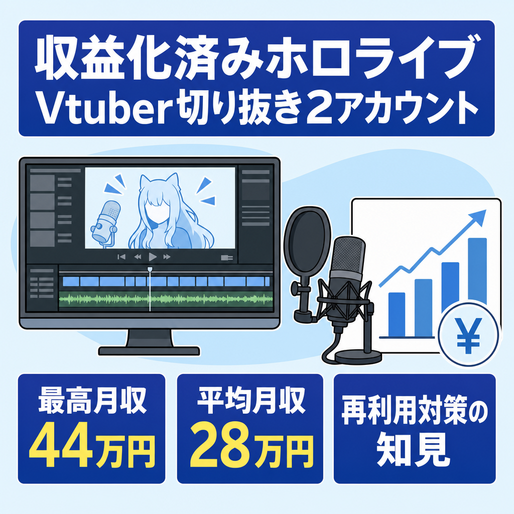 【最高月収44万/平均28万】ホロライブ Vtuber切り抜き2垢お渡し  現在投稿中